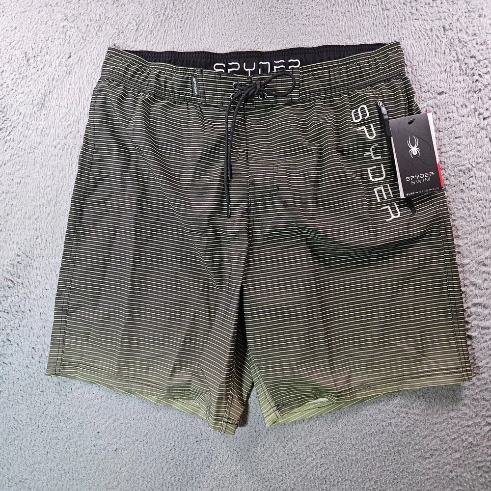 NWT Spyder Swim Boards Trunks Shorts Men XXL‎ -Lined UV Protection Black Striped